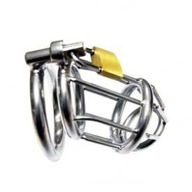 Chastity cage for men. Exlusive design with bars and padlock. Discreet delivery.